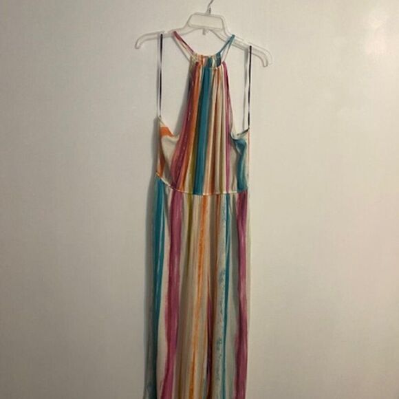 Forever 21 multi-color stripe spaghetti strap wide leg jumpsuit, size 2X - Picture 1 of 4